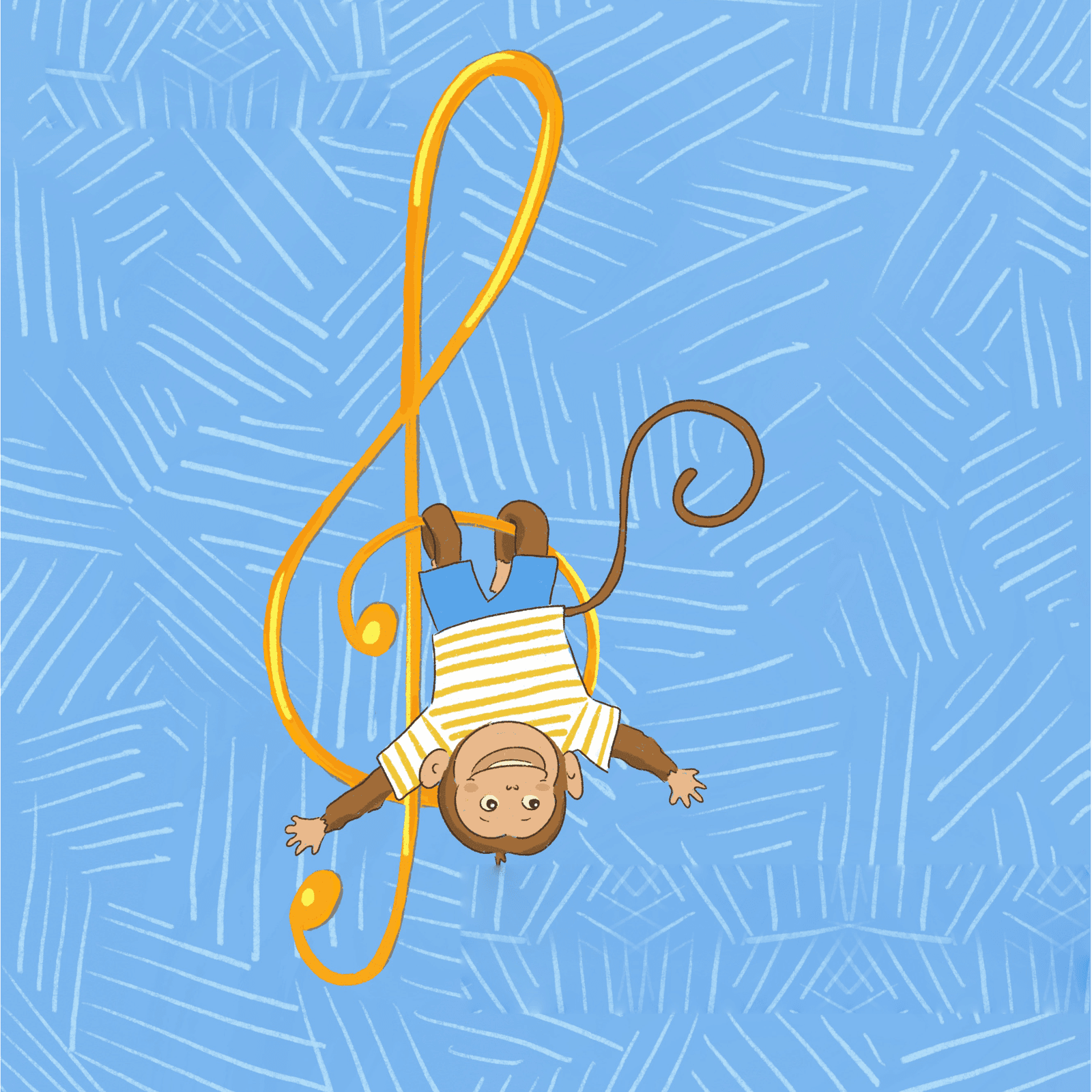Groovy playing among floating musical notes